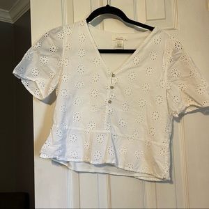boutique white cut out detail white blouse